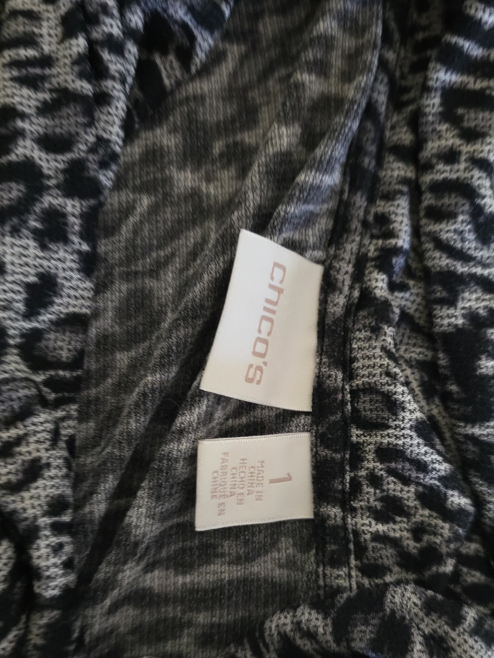 Chico's Black and Gray Animal-Print Knit Top